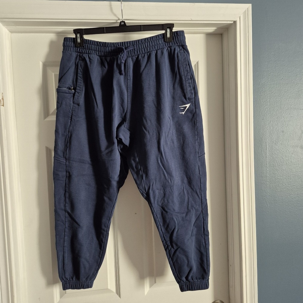 Gymshark Joggers Mens XL Blue Essential Sweatpants Zip Pocket Fleece Lounge